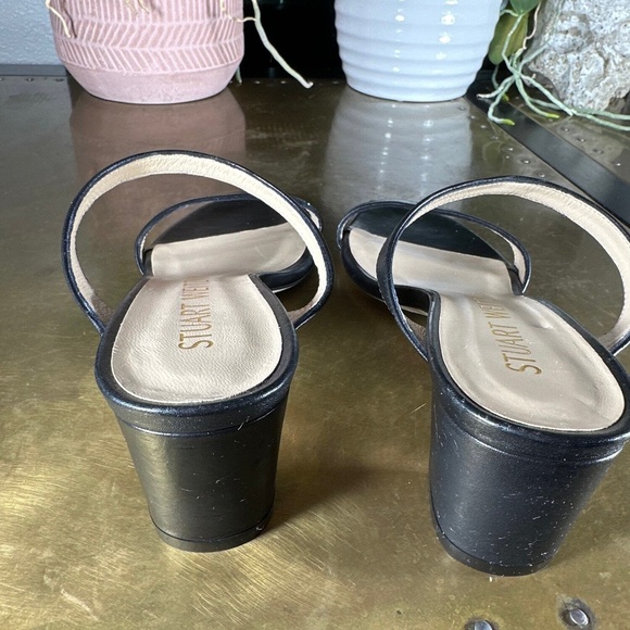 Stuart Weitzman Block Heel Sandal 7.5 Aleena Slide Two Strap Leather Chic Black - Picture 4 of 9